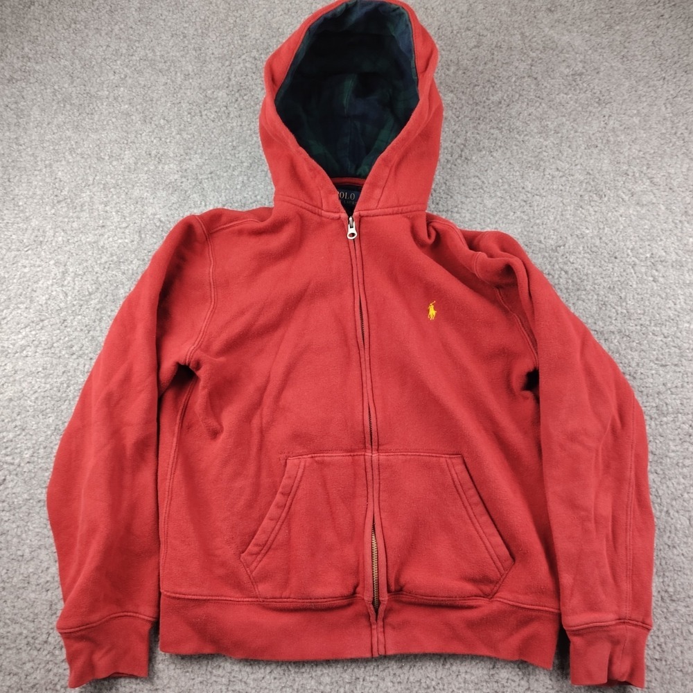 Polo Ralph Lauren Jacket Youth Large 14-16 Red Plaid Lining Full Zip Hoodie